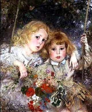 Portrait of Ernest and Beatrice Makins on a Swing