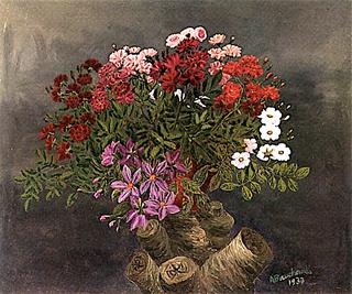 Vase of Flowers with Logs