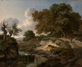 A Wooded Landscape with Travelers and a Dog on a Path
