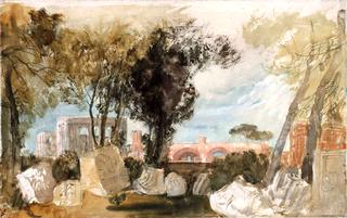 Rome, The Basilica of Constantine from the Farnese Gardens on the Palatine Hill
