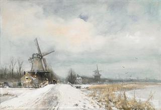 Dutch Winter Landscape with Windmills