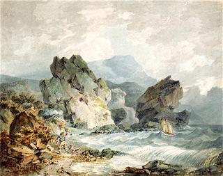 A Bay on a Rocky Coast with a Man Running