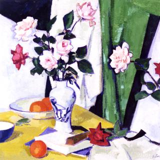 Still Life with Pink and Red Roses in a Chinese Vase