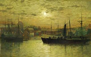 The Harbour at Whitby by Moonlight