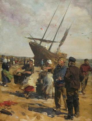Frisian Fishermen and Fisherwomen Unloading the Catch