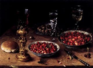 Still-life with Cherries and Strawberries in China Bowls