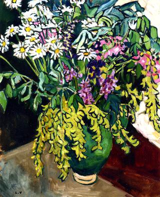 Wild Flowers in a Green Vase