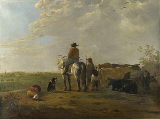 A Horseman with a Cowherd and Two Boys in a Meadow