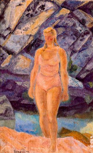 Bather on the cliff of the Pedriza