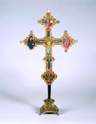 Portable Cross, obverse: Crucified Christ with Virgin, Saints John the Evangelist and Francis,