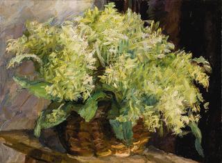 White Violets in a Basket