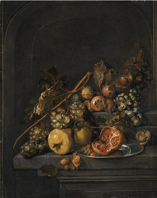 A Still Life of Fruit and Nuts on a Stone Ledge