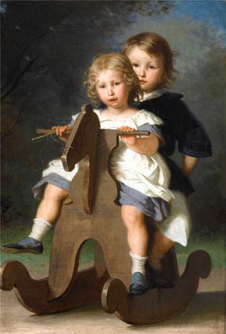 Theophile And Berthold van Muyden On A Rocking Horse