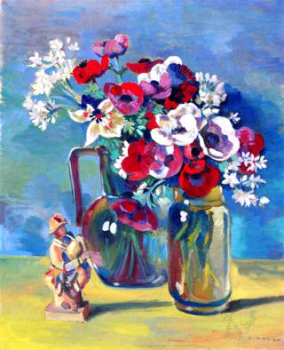 Still Life, Anemones and Statuette