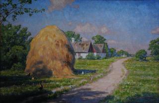 Farm with haystack