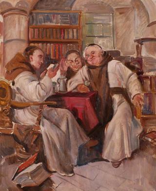 Three Monks Around a Table