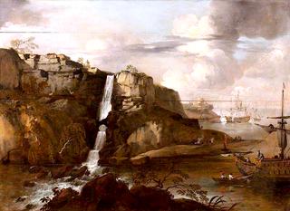 Capriccio of a Rocky Coast with Llanrhaeadr Falls and Ships