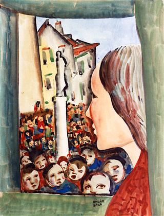 Woman Facing a Crowd