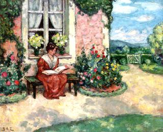 Woman Seated on a Bench in the Garden