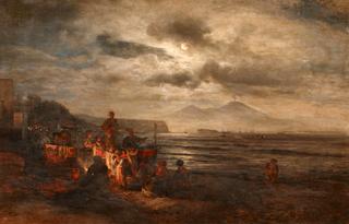 Fishermen on a nightly Fire on the Beach at the Bay of Naples