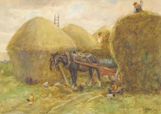 Figures Harvesting, a Horse-drawn Cart Nearby