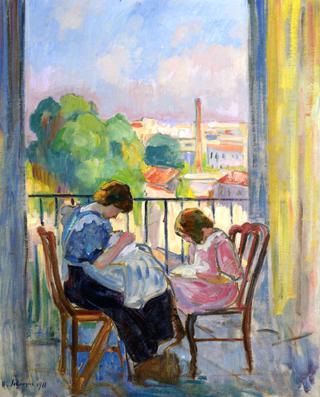 Girl Sewing at the Window