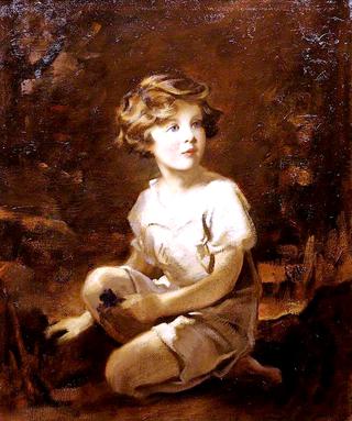 Lady Mairi Stewart, Later Lady Mairi Bury, Aged Four, Kneeling by a Tree