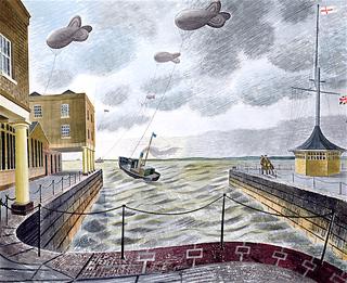 Barrage Balloons outside a British Port