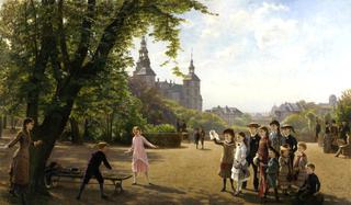 Ludvig Dahl's Children playing in Kongens Have Park with King Christian IV's Summer Residence Rosenborg Slot Beyond, Copenhagen