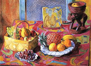 有水果和波斯瓷砖的静物画