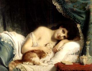 A Reclining Beauty With Cat