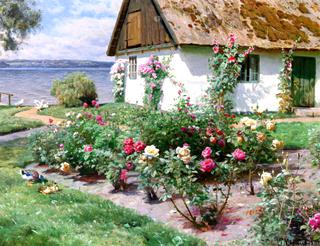 Rose Bushes and a Cottage by the Water, Sørup