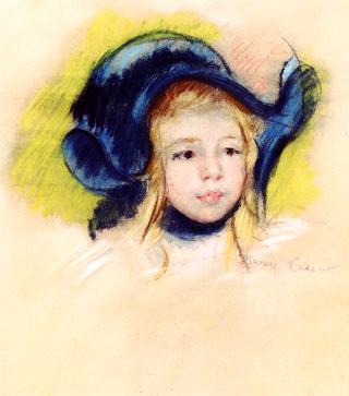 Head of Simone in a Green Bonnet with Wavy Brim