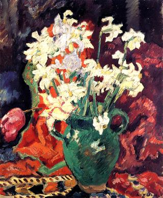 Flowers in a Green Pitcher