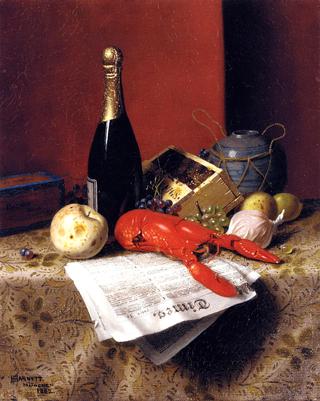 Still Life with Lobster, Fruit, Champagne and Newspaper