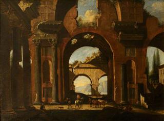 A Capriccio of Classical Ruins with Figures