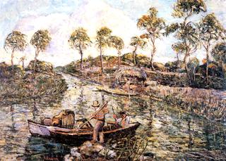 Florida River Scene with Seminoles