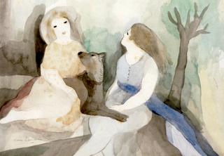 Two Women with a Dog