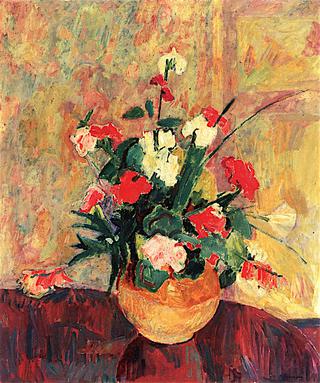 Still Life of Flowers on a Round Table