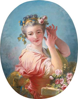 A Young Woman Adorning her Powederd Coiffure with a Spray of Roses