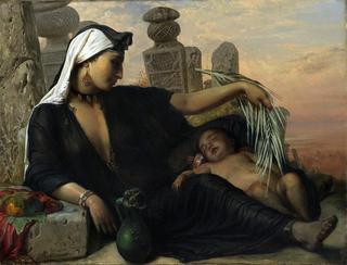 一个带着孩子的埃及女人