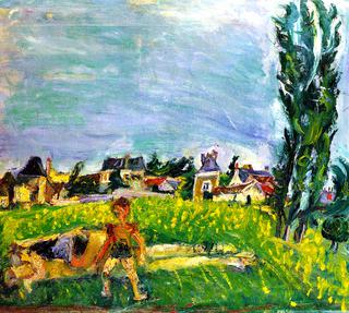 Two Children at Champigny Under a Blue Sky