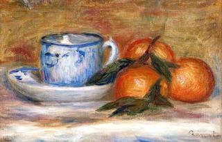 静物画：橘子和茶杯