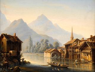 Alpine Landscape with City View