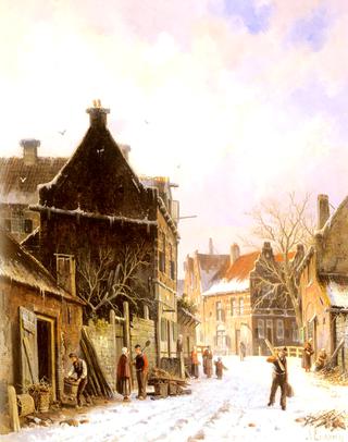 A Village Street Scene in Winter