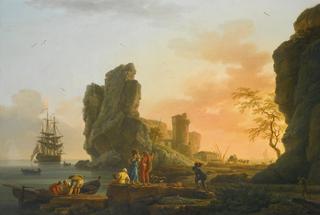 A Mediterranean Coastal Scene at Sunset