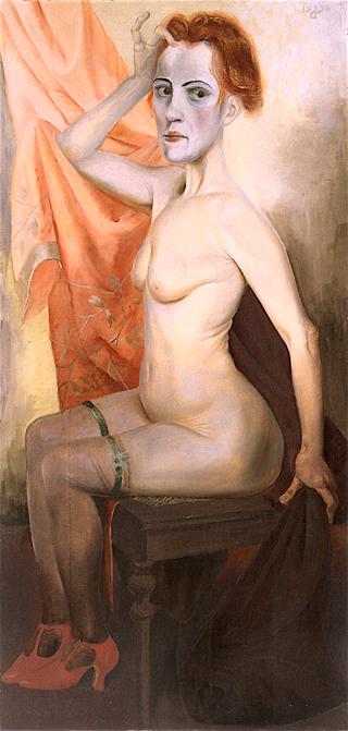 Seated Female Nude with Red Hair and Stockings in front of Pink Cloth