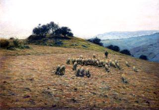 Herding Sheep on a Hillside
