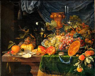 Still life with fruits and oysters