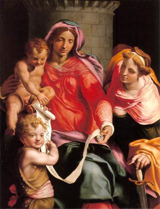 Madonna with Child, Sts Giovannino and Barbara